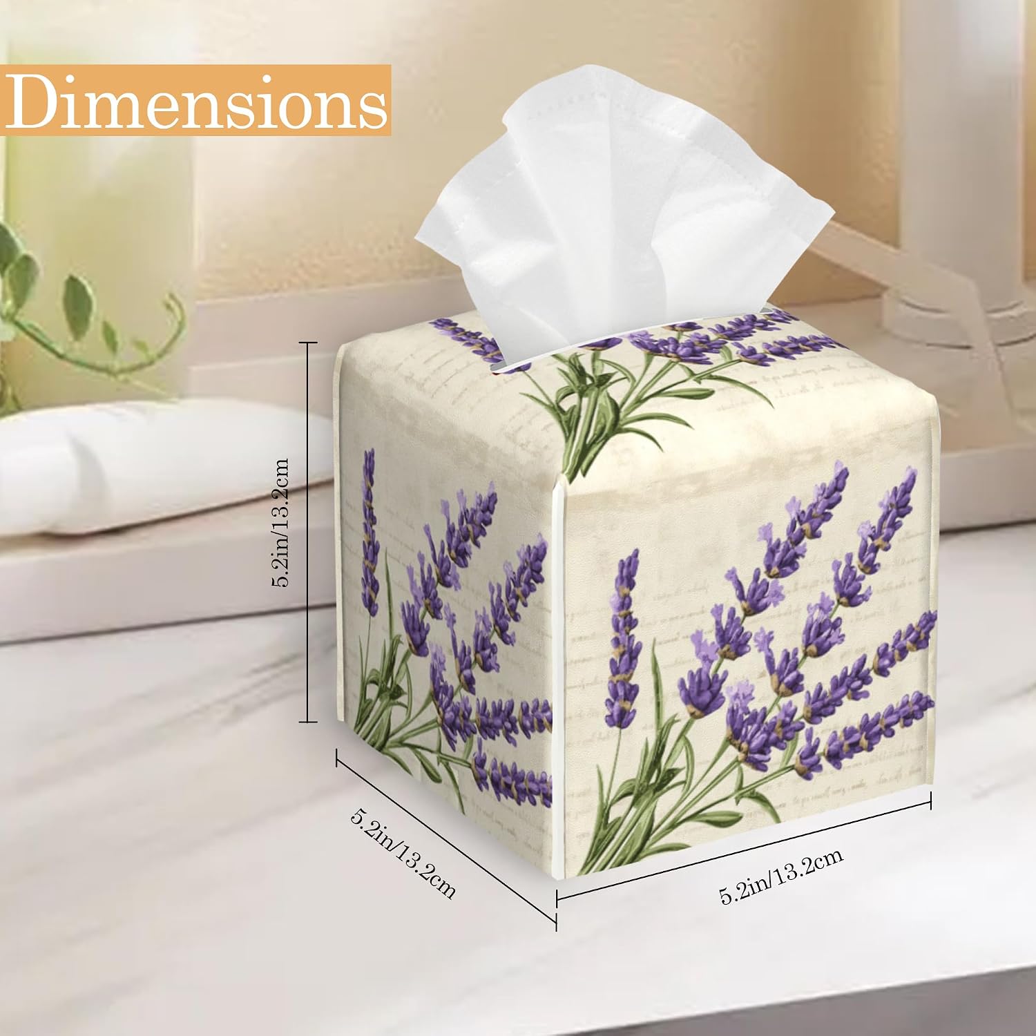 Vintage Lavender Tissue Box Cover Holder,Leather Tissue Case Holder Facial Paper Organizer Decorative for Tabletop Night Stands Desk Bathroom Kitchen Car Office Home Decor image 2
