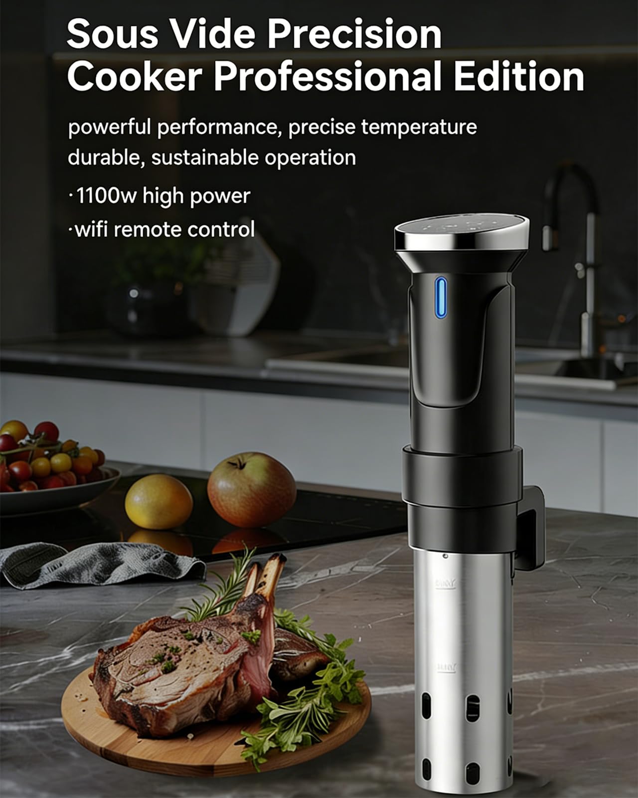 Machine Sous Vide 1100 W, Bain-marie À Circulation D'immersion Thermique avec Panneau de Commande À Écran Tactile, Protection de Sécurité Complète, Contrôle Wifi, Cuisinière de Précision pour Maison