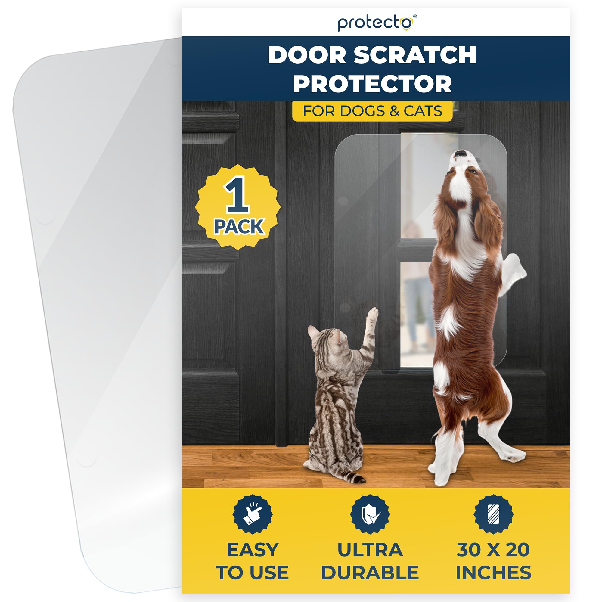 PROTECTO Ultra Durable Door Protector for Dogs – 75x50 cm Clear Cat Scratch Protector | Easy to Install Anti Scratch Door Guard for Dogs and Cats - Protection for Furniture, Walls and Windows