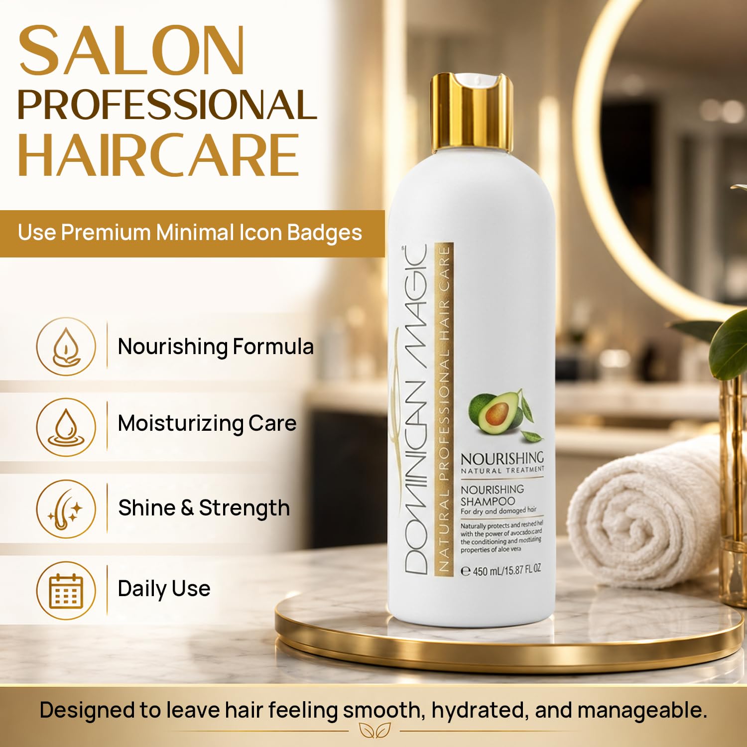 DOMINICAN MAGIC Avocado Oil Nourishing & Moisturizing Shampoo for All Hair Types - Hydrating Shampoo with Vitamin E & Keratin - Hair Shampoo for Natural & Healthy-Looking & Beautiful Hair - 16oz