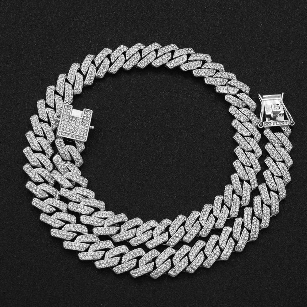 Mens Silver Gold Cuban Link Chain for Men Women Diamond Necklace Chain Iced Out Chain Miami Cuban Link Bracelet Men Hip Hop Jewelry for Men and Women Jewelry Gift - Image 5