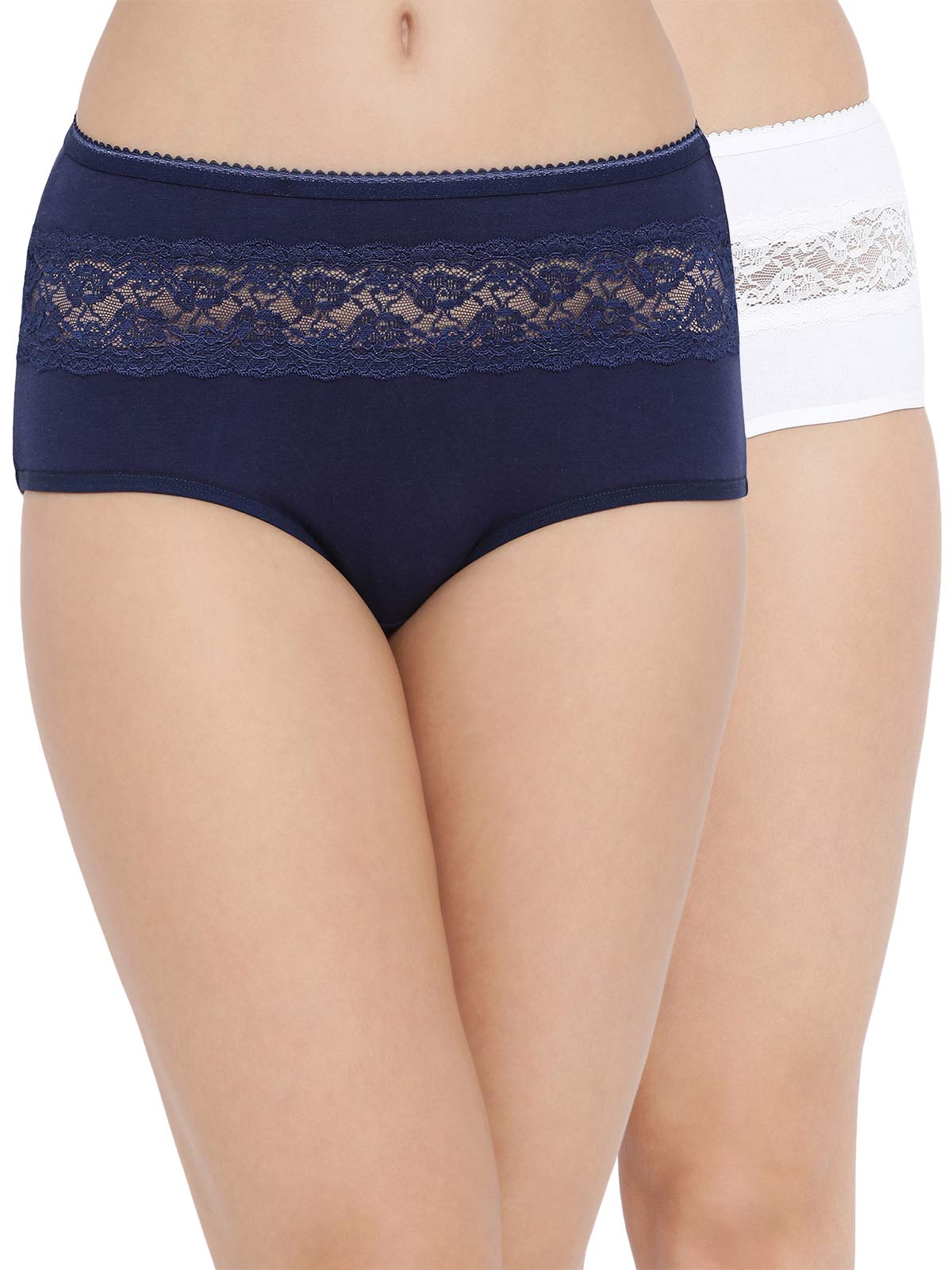 clovia Women's Pack of 2 Cotton High Waist Hipster Panty with Lace Insert-picture-27