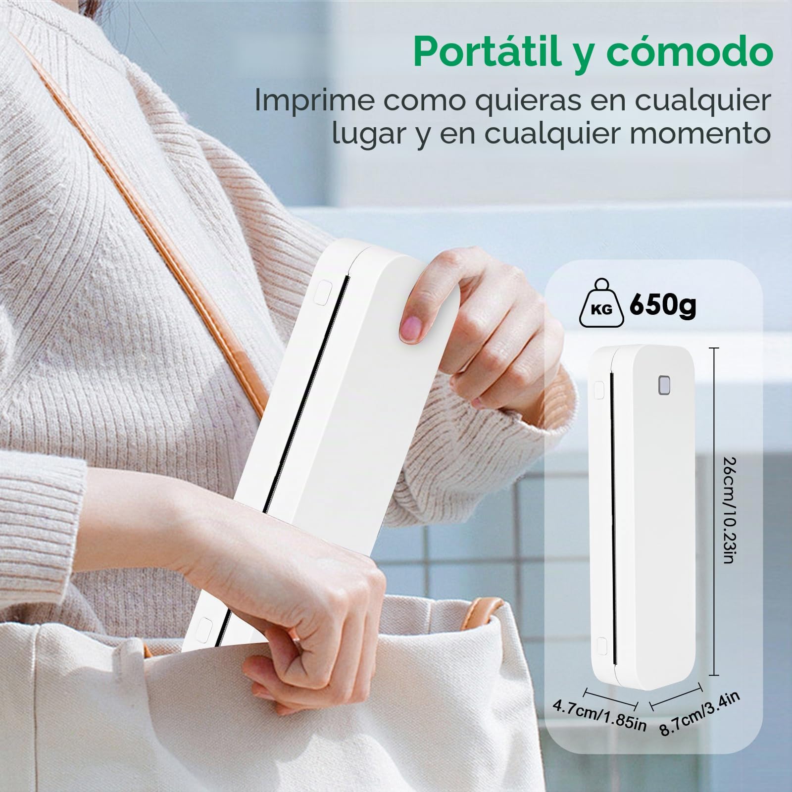 GuKKK Impresora Térmica Portátil A4, Impresora de Papel A4 Bluetooth, Impresoras Móviles Uso con Papel Térmico 210x297mm, Compatible con Teléfonos Android e iOS, para el Hogar, la Oficina (Blanco)