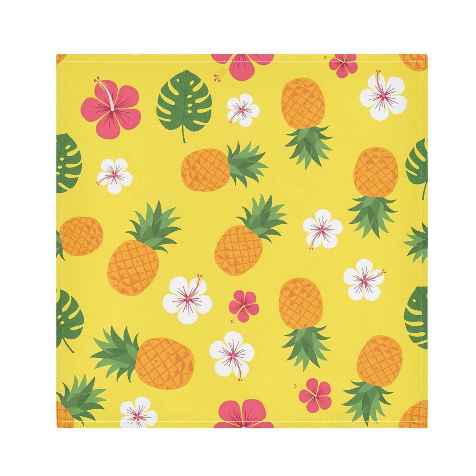 Ttgoth Pineapple Hibiscus Cloth Napkin Set of 4 Washable & Reusable Dinner Napkins for Dining Table, Banquets, Wedding, Party, 50x50 cm