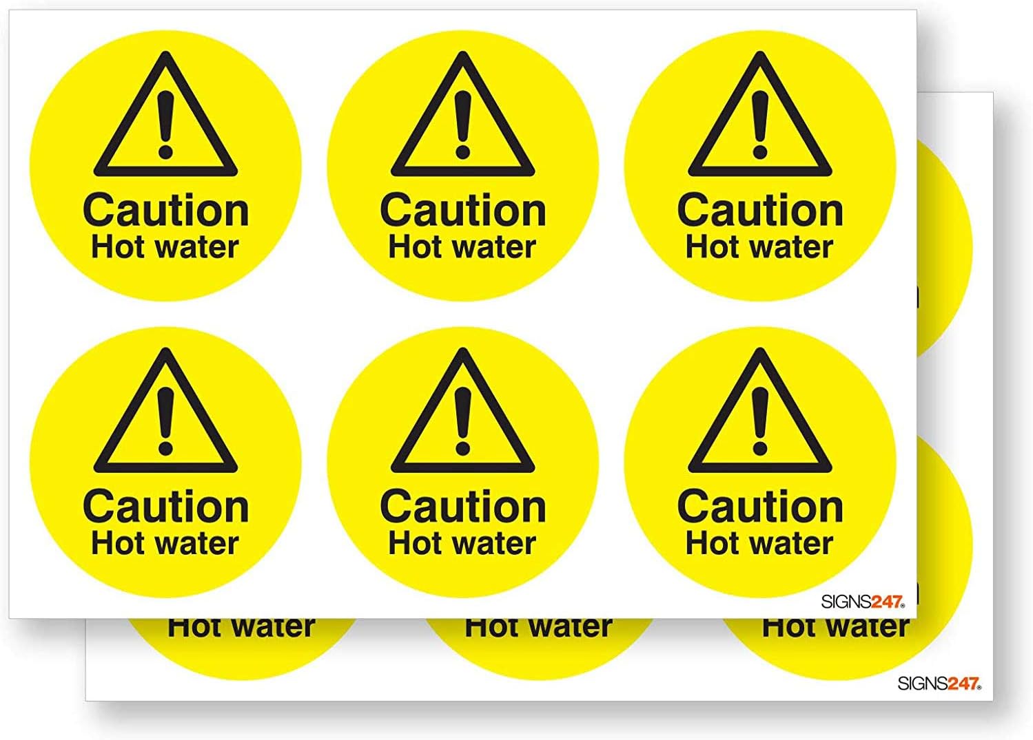 Caution Hot Water Safety Stickers Sign - 12 Pack Self Adhesive 65mm