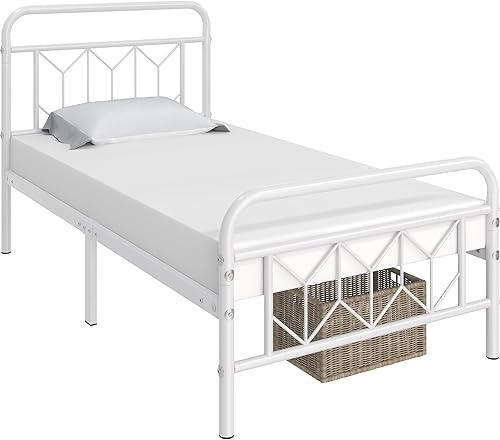 Miniatura 9 de Topeakmart Base de cama individual de metal con cabecera de estilo vintage, base de colchón, no necesita somier, almacenamiento debajo de la cama,