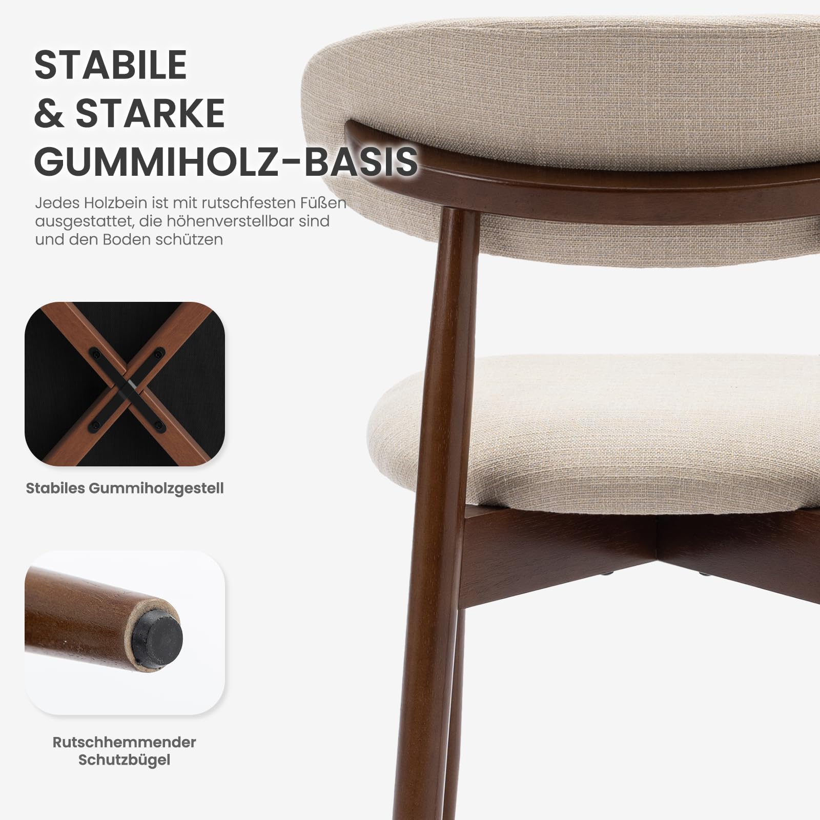 COLAMY Esszimmerstühle 2er Set, Polsternder Stühle Esszimmer mit Rückenlehne, Moderne Küchenstühle Gepolstert, Stoff Dining Chairs mit Back und Holzbeinen für Esszimmer, Küche, Restaurant, Beige