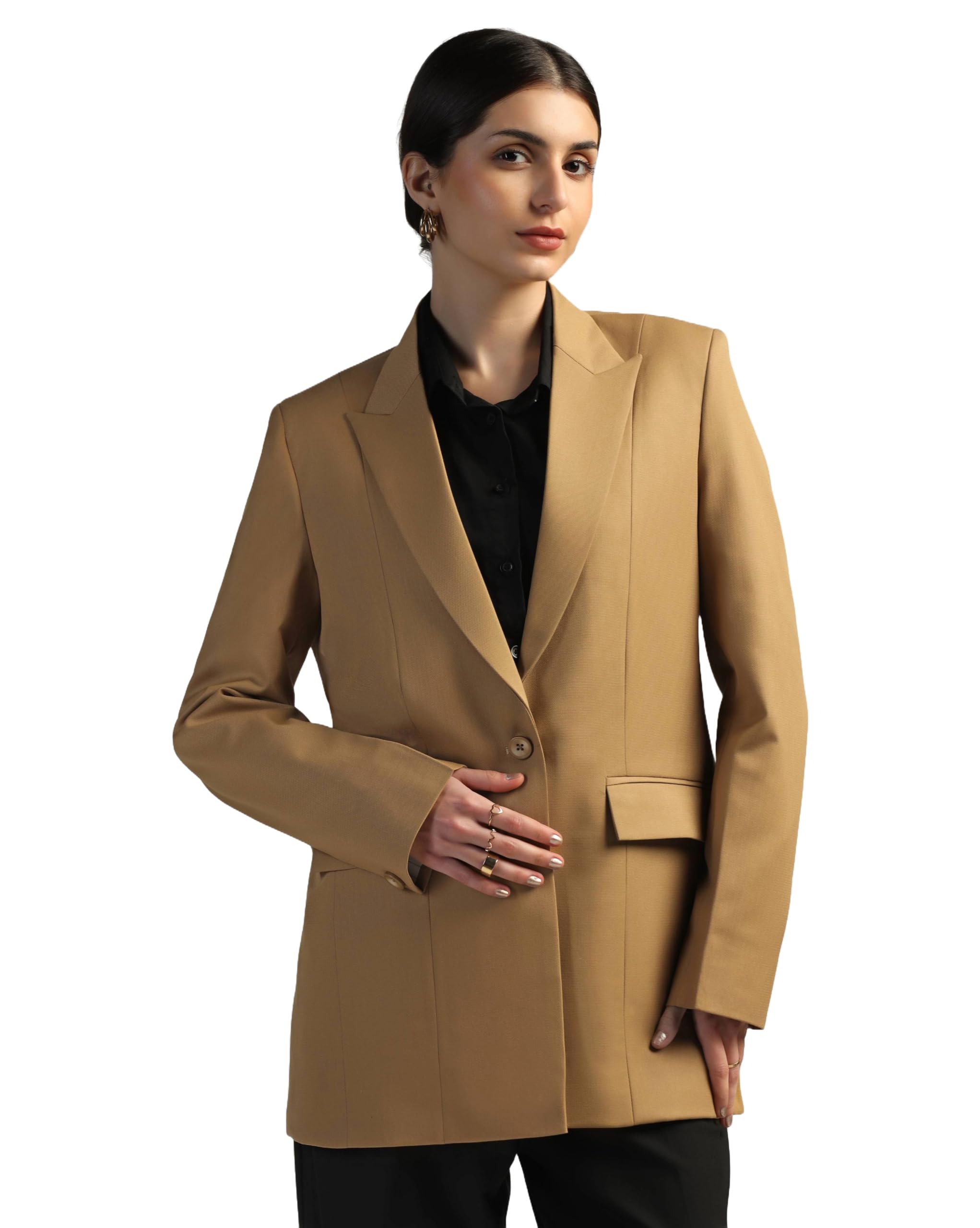 tahvo Women's Long Blazer - Single Button Closure, Full Sleeves, Notch Lapel, Stylish and Elegant Formal Wear for Office & Casual Outings-picture-41