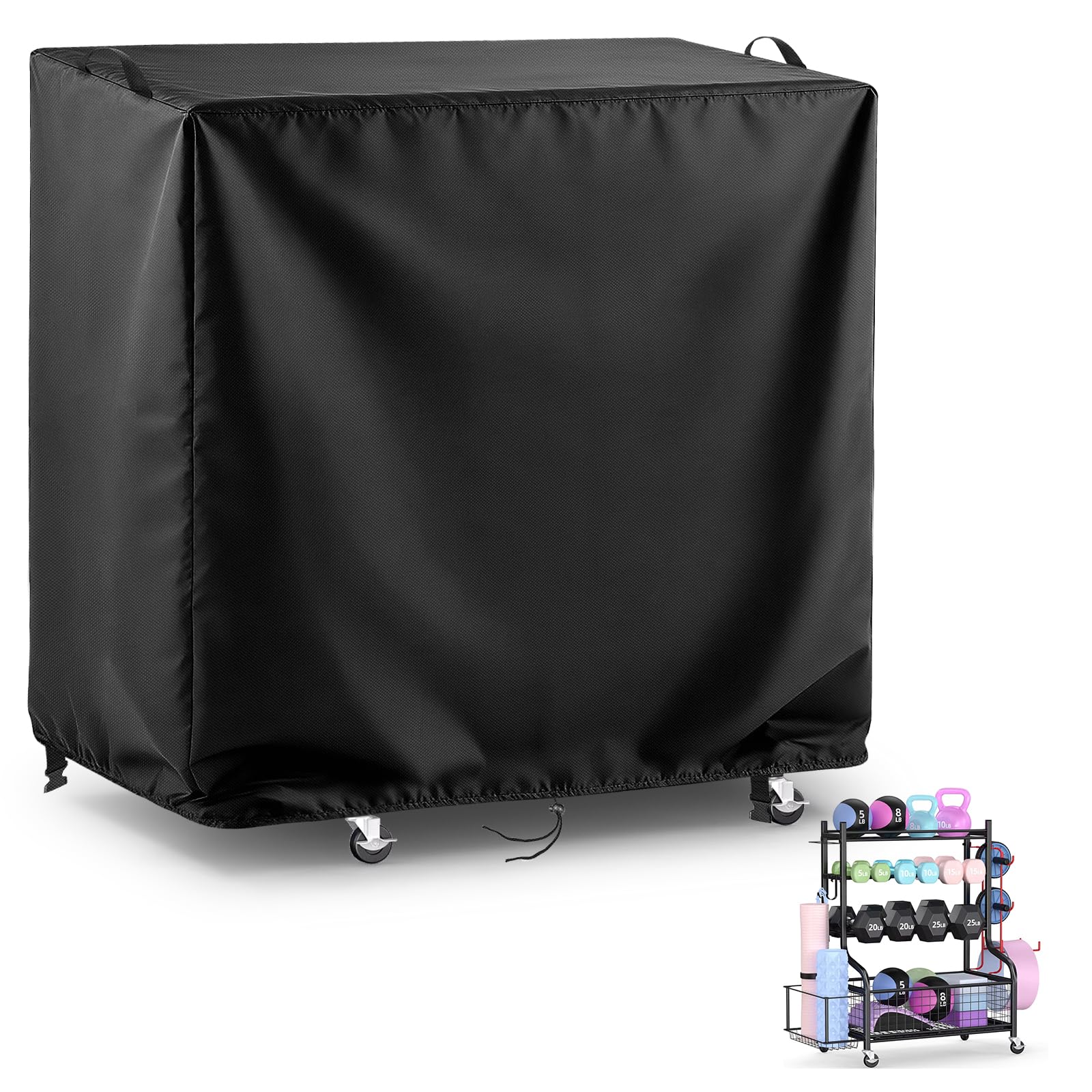 Onlyme Dumbbell Rack Cover, 500D Heavy Duty Waterproof Home Gym Dumbbell Rack Covers with Drawstring Weight Storage Stand Cover Dustproof for Gym Storage Organizer, 52x48x64cm
