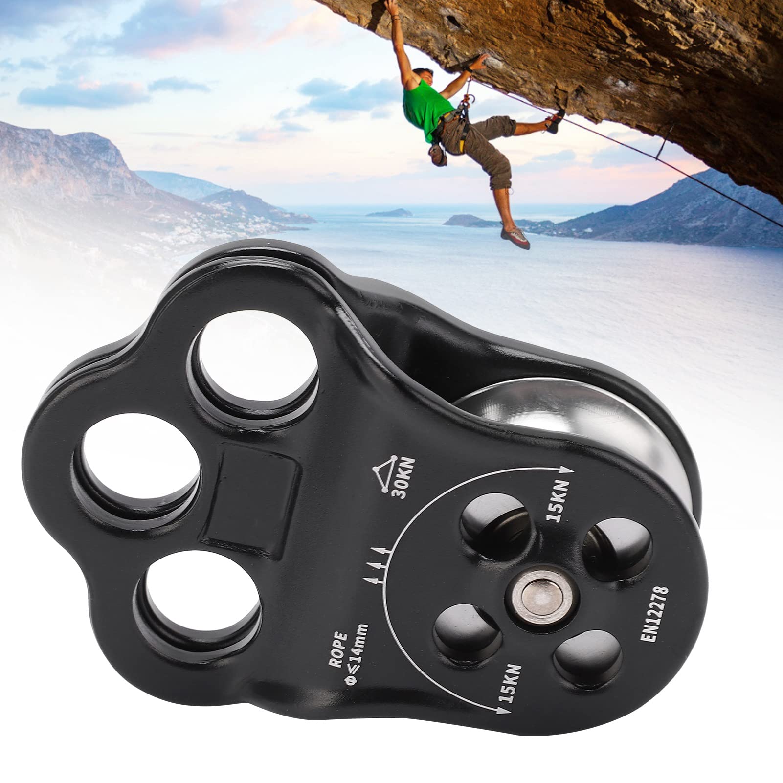 Polea trepadora de enganche Sunicon 30KN, equipo de rescate con doble rodamiento para aparejo, transporte, arborista, escalada de árboles