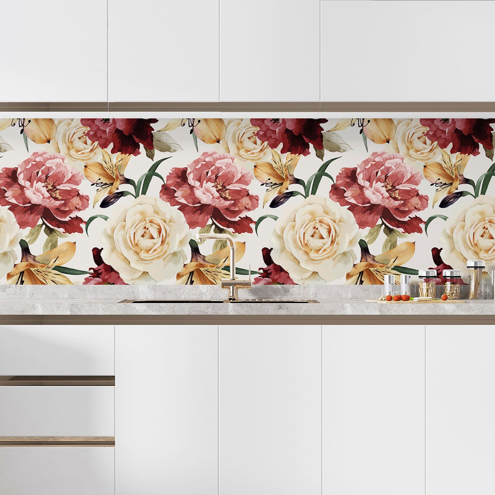 Lumalea Crédence/Adesivo da cucina – Fiori 3617680307588 – Adesivo + protezione opaca, 90 x 90 cm