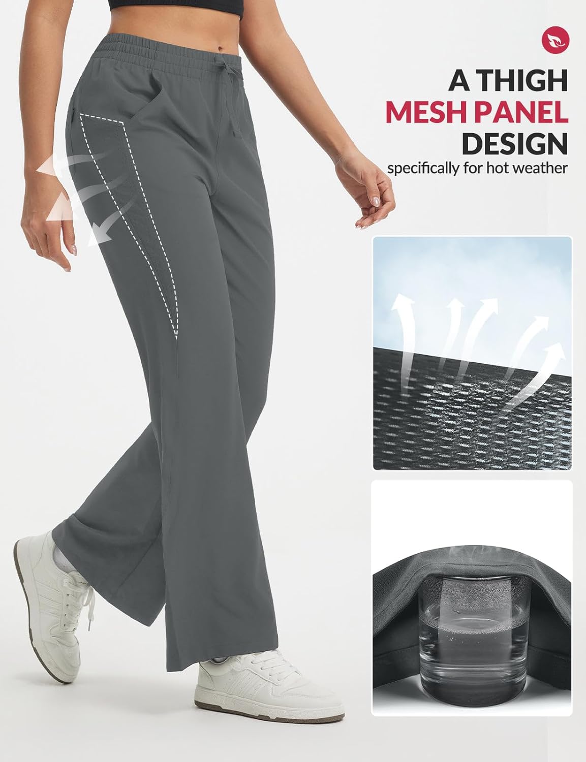 baleaf Women's Hiking Pants Lightweight Water Resistant Travel Flare Pants with Pockets Quick Dry Breathable Drawstring Waist - Image 4