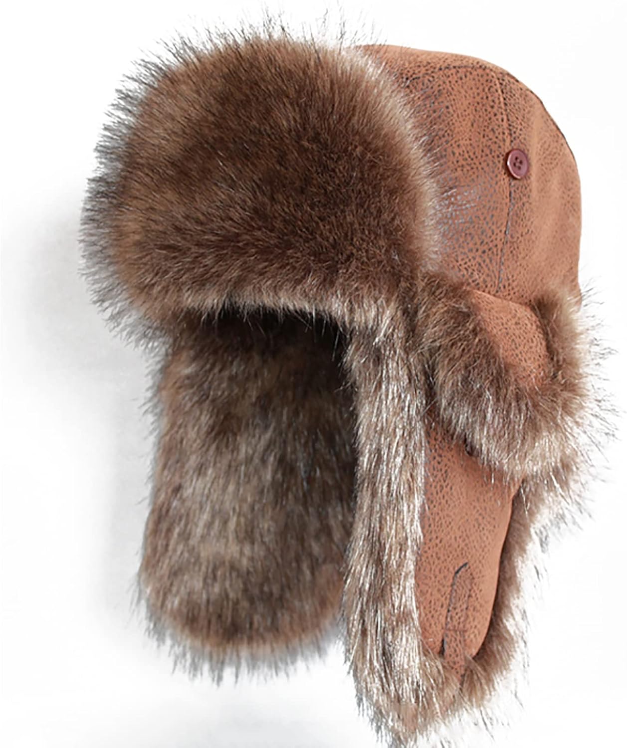 Winter Trapper Hat, Bomber Hat Earflap, Windproof Russian Ushanka Hat, Fur Lined Winter Cap for Skating, Skiing, Outdoor Activities,Brown-56-58cm/22.04-22.83in