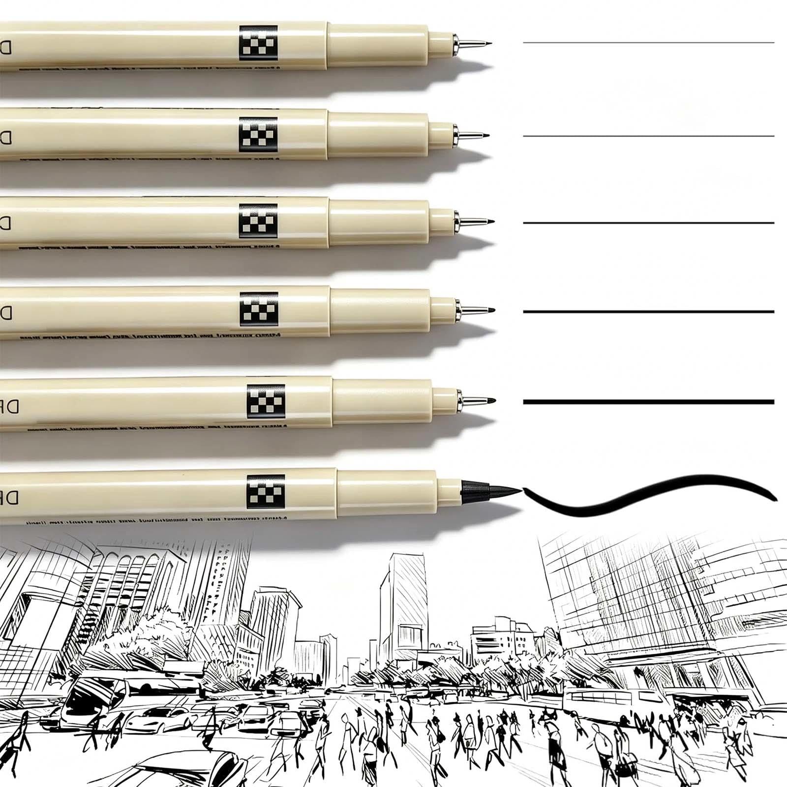 6PCS Drawing Pens - Fine Liner Pens Black Waterproof Set for Sketching