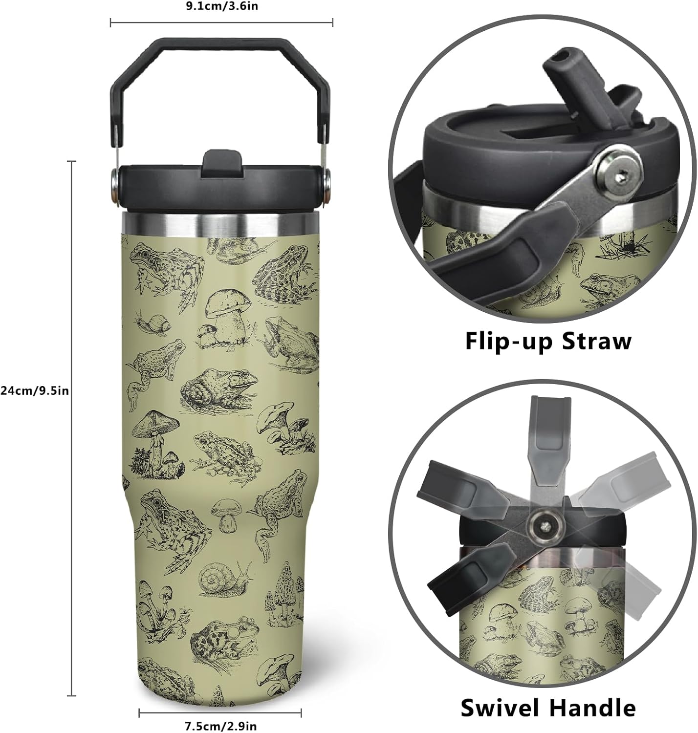 30oz Frog Tumbler with Handle and Straw, Stainless Steel Insulated Frog Cup with Top Handle and Lid for Women and Men - Image 4