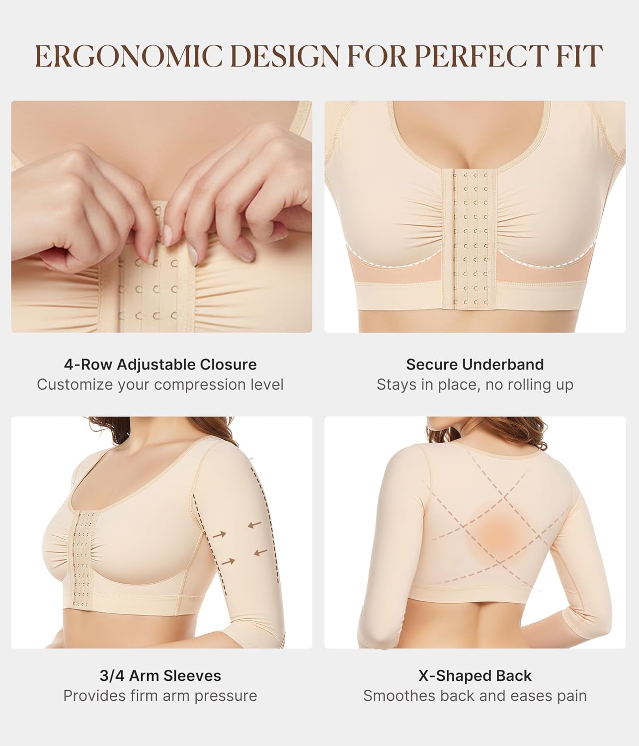 BRABIC Upper Arm Shaper for Women Fajas Post Surgery Compression Sleeves Front Closure Bra Arm Lipo Shapewear Tops - Image 7