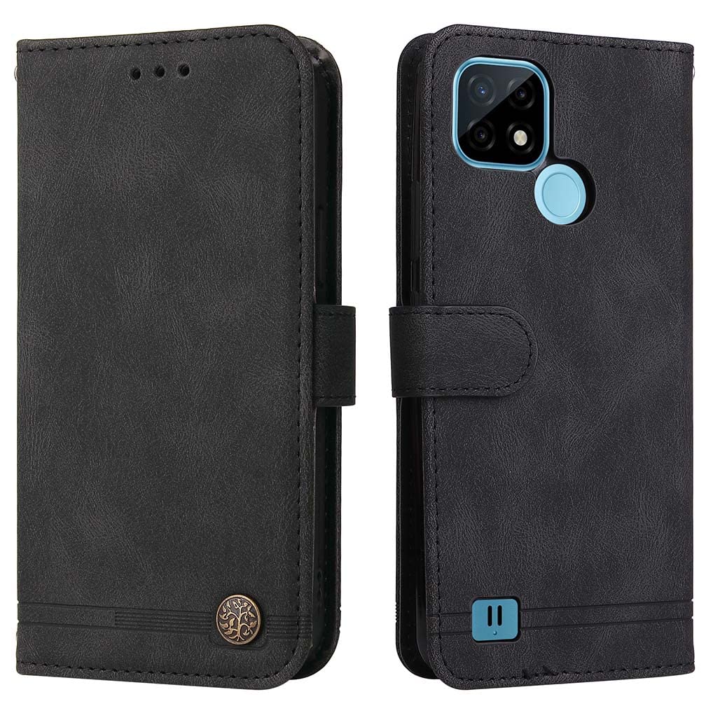 Coque en Cuir SEAHAI pour Realme C21Y et C25Y - Étui Portefeuille Antichoc Noir
