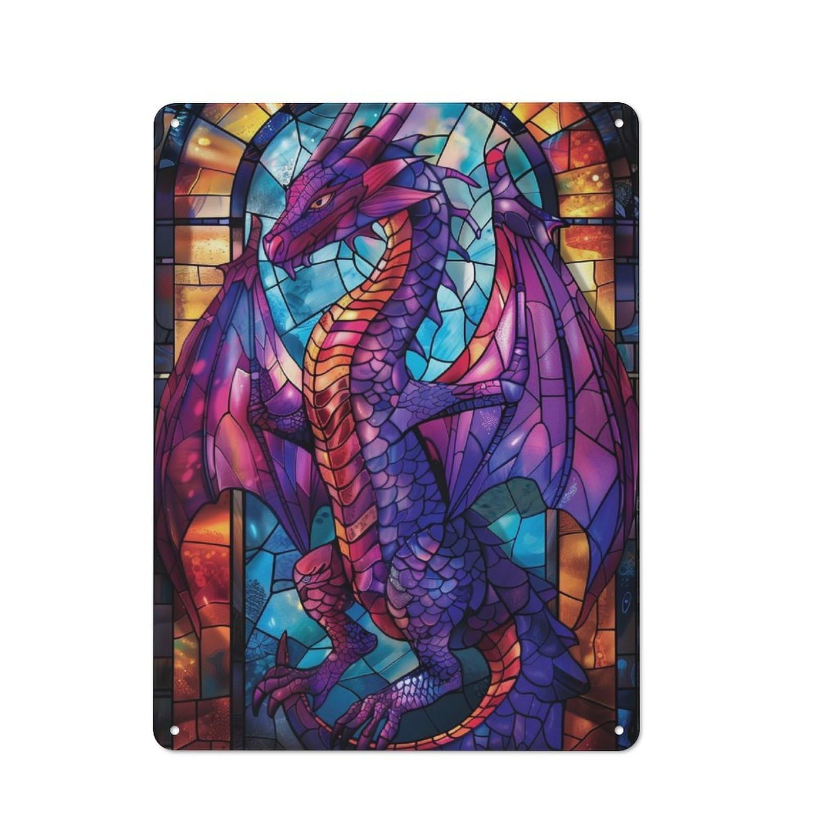 Junmoney Stained Glass Dragon Vintage Retro Metal Sign 40X30cm, Vintage Wall Decor For Kitchen, Hallway, Bar Or Small Cafe
