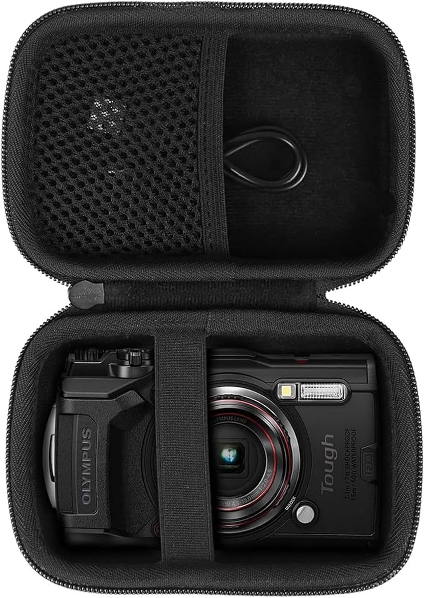 Aenllosi Estuche rígido para cámara rígida OLYMPUS Tough TG-6 OM System, negro | Carcasa rígida de EVA, Diseño resistente al agua, Bolsillo de malla para accesorios, Solo estuche