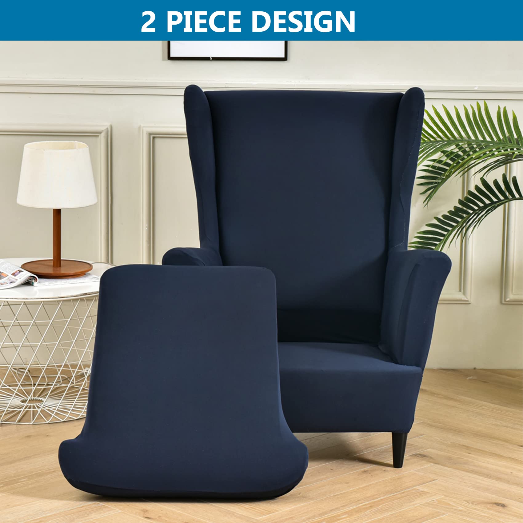 HZDHCLH Wingback Lot de 2 housses de chaise avec accoudoirs - Tendance et élastique - Protection de meubles - Convient pour fauteuil, salon, chambre à coucher, hôtel (bleu marine)