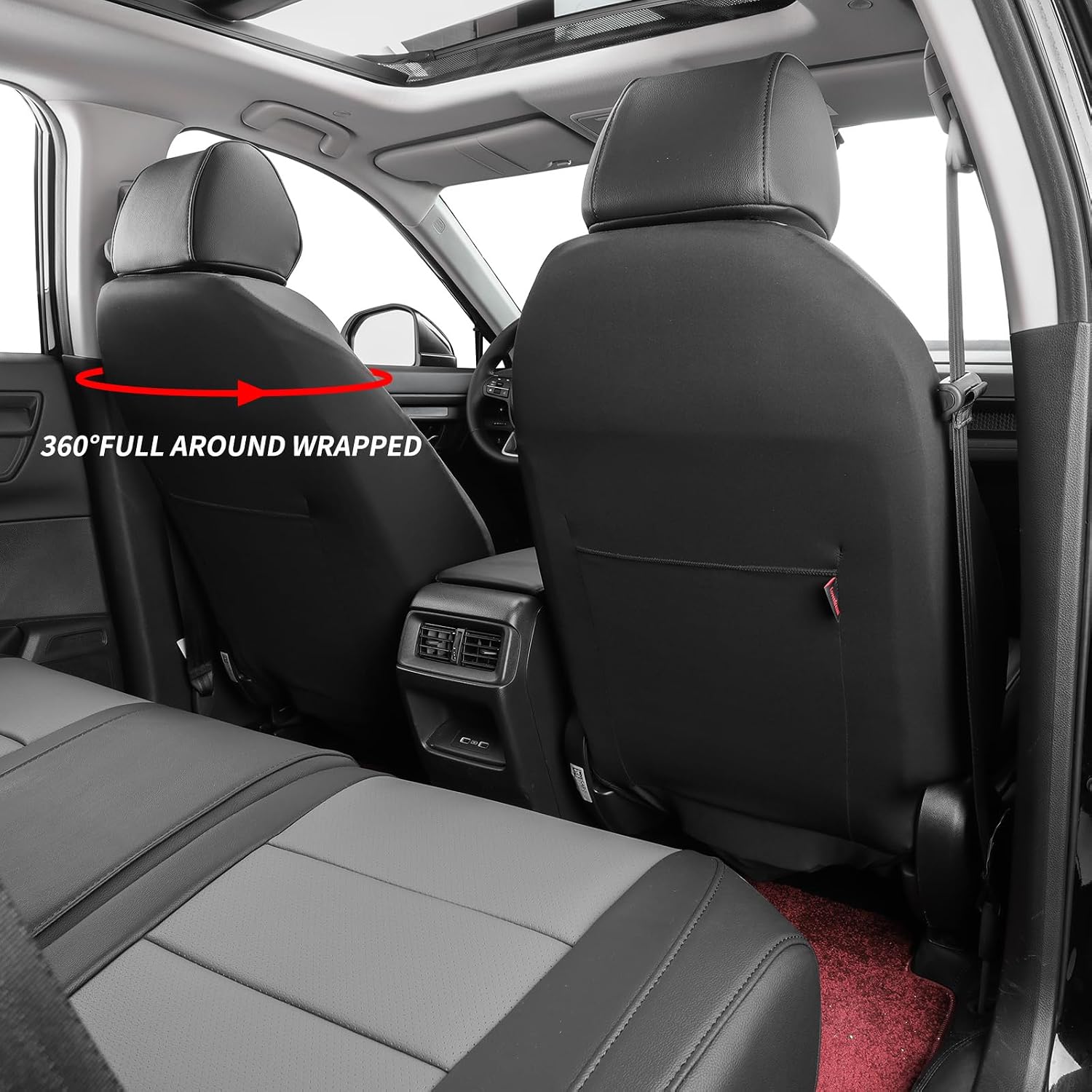 coverdream Civic Leather Seat Covers Full Set for Honda Civic Sedan LX (2022-2026)/Sport (2022-2024),w/No Rear Armrest,Fully Covered Waterproof Car Seat Protector Luxury Black Seat Cushion