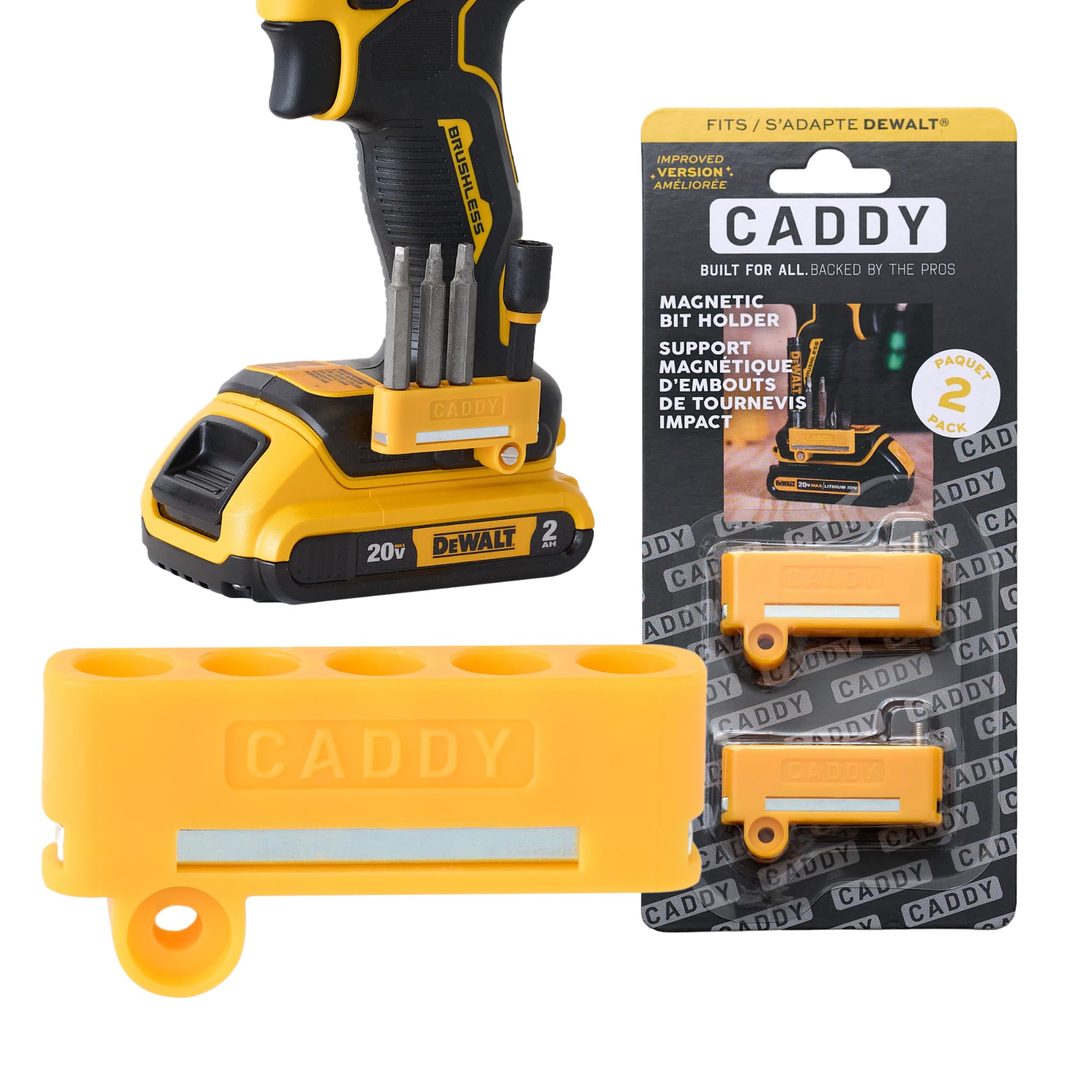 *Improved* Caddy | 2-Pack | Magnetic Bit Holder Made for Dewalt Drill Bit Holder - Fits Both Left and Right Side of Impact Driver - Hold 5 Bits Easily