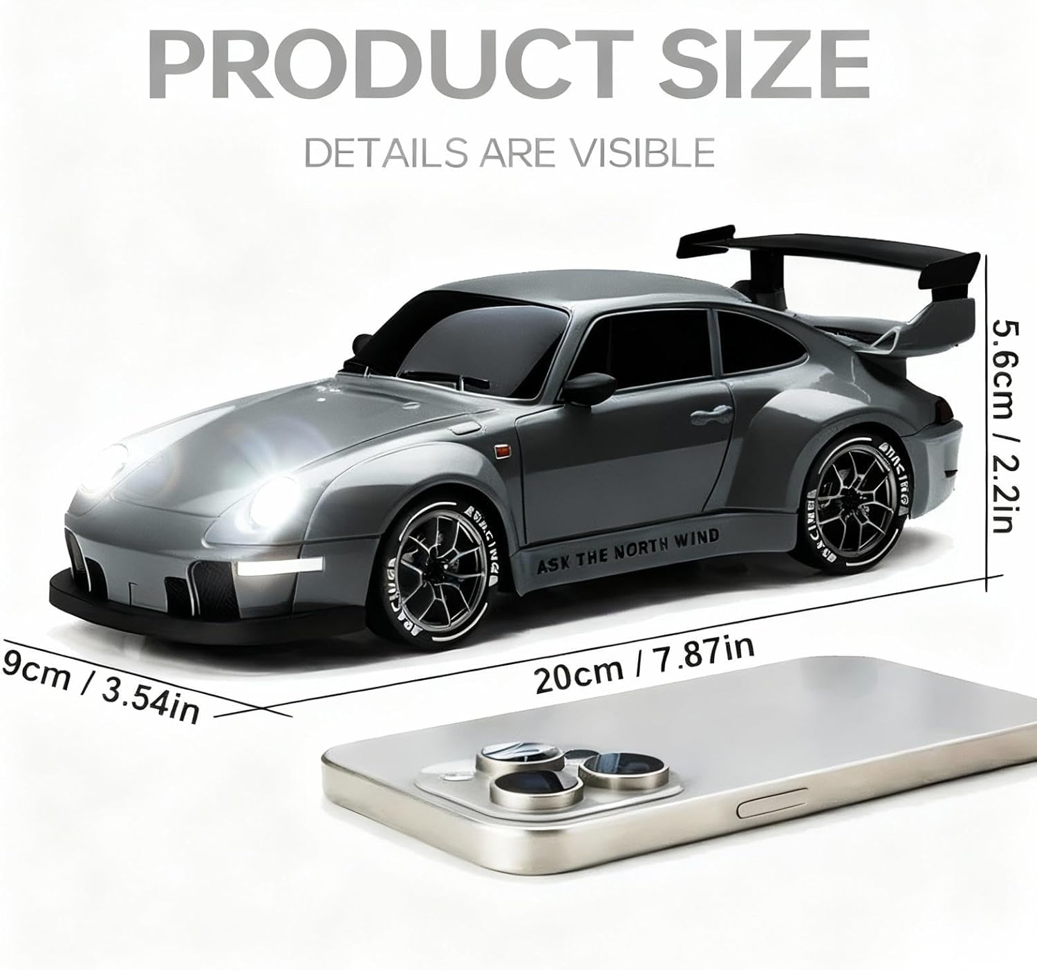 1:24 Scale RC Drift Car with LED Lights, 25km/h 4WD High Speed, Dual Batteries 50+ Min Play, 2.4GHz Remote Control, Multi-Surface Drift Tires, Racing Toy Vehicle for Adults Boys Girls, Royal Enforcer