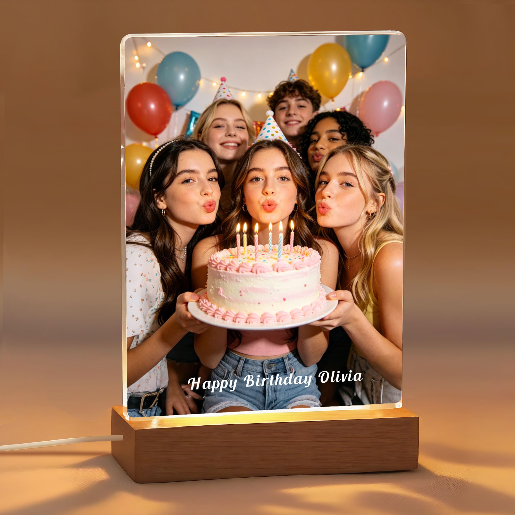 EDSG Personalised Photo Frame, Birthday Photo Gifts for Women Men Her Him, Night Light Plaque Picture Frame Birthday Gifts for Friend Best Friend Girlfriend Doughter Mum Dad (Design 3)