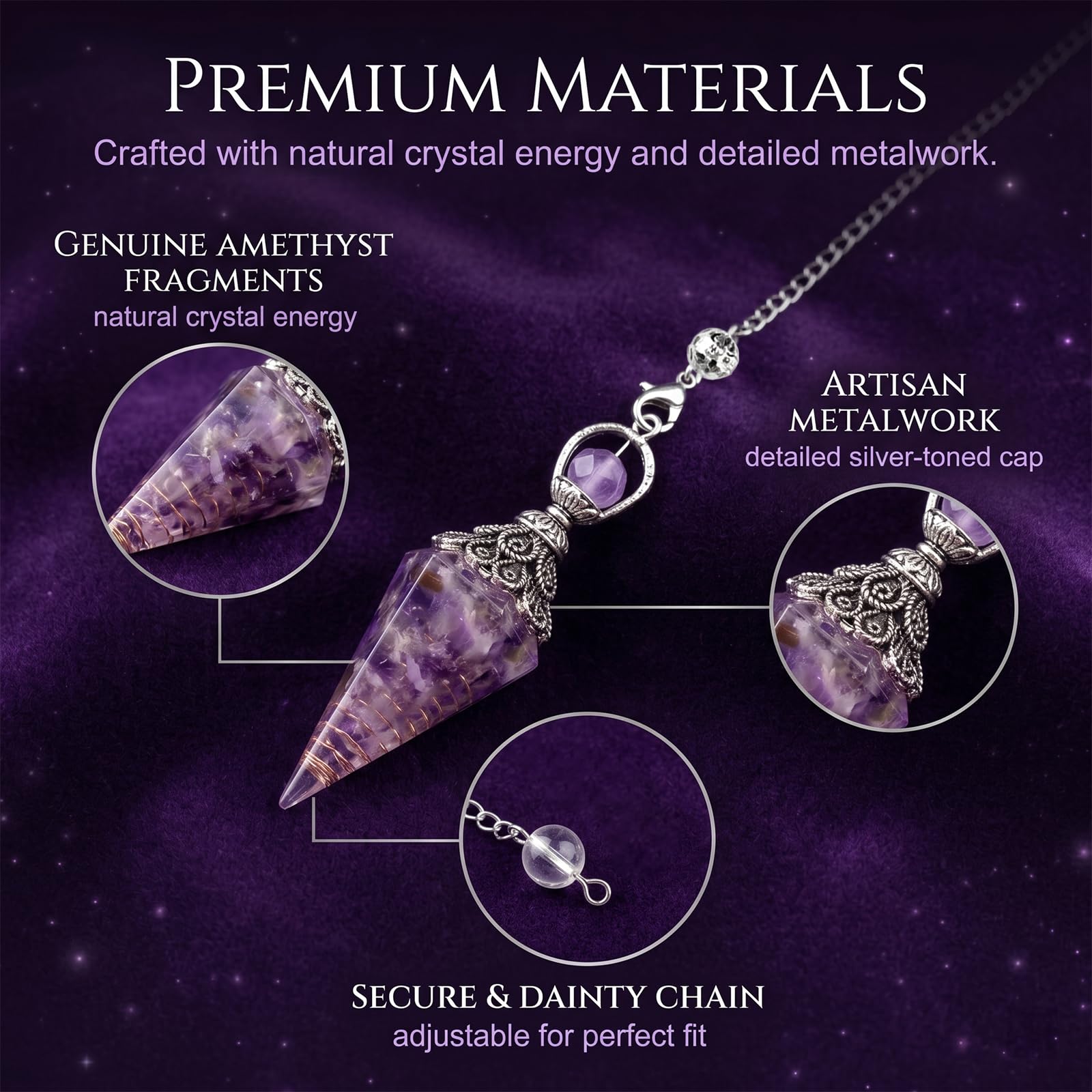 1 Colgante De Amatista De Resina, Piedra Curativa, Péndulo Adivinatorio Para Radiestesia Y Wicca, Adorno De Cristal, Piedra Preciosa