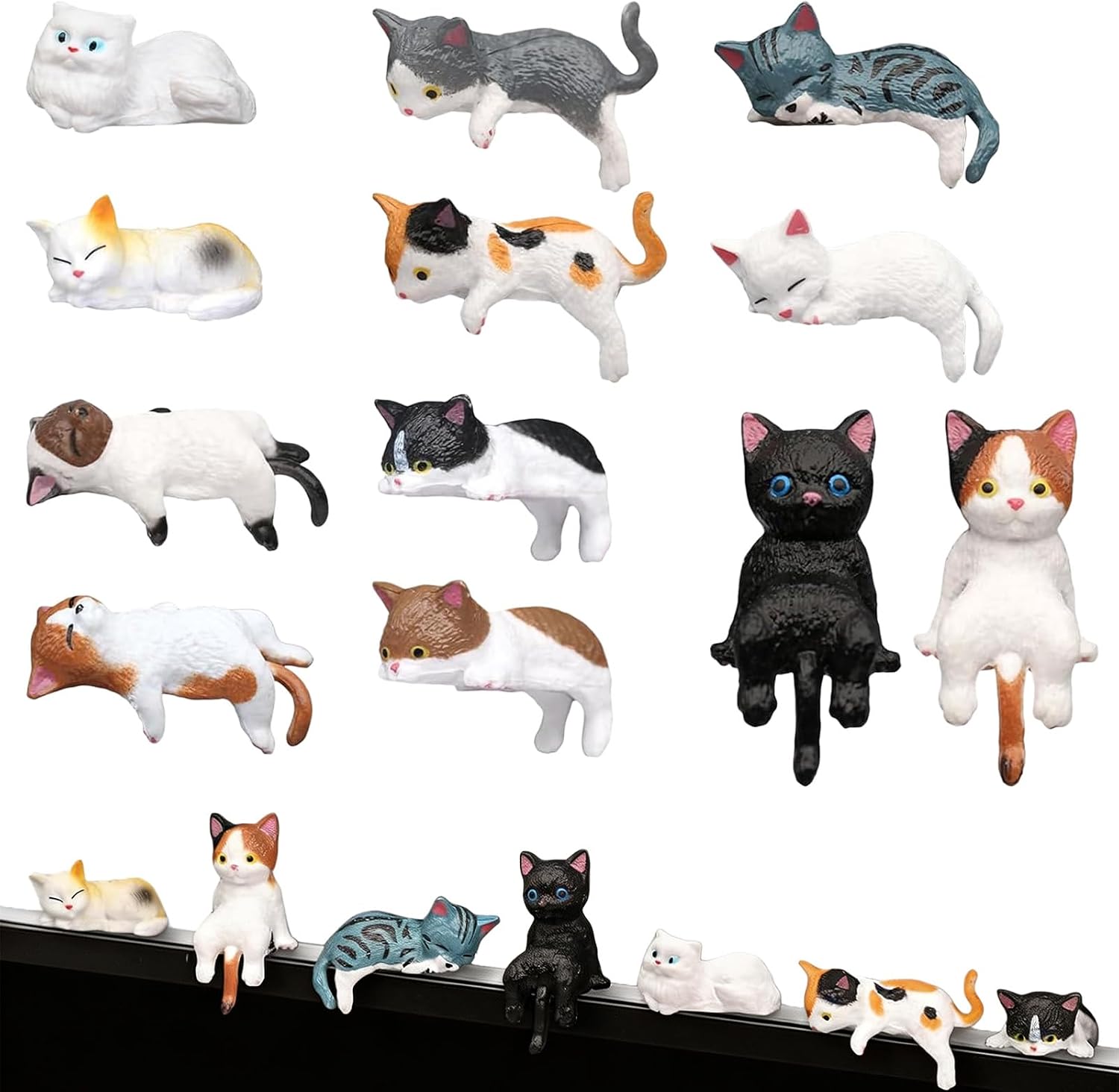 12Pcs Mini Cat Figurines, Cute Car Dashboard & Monitor Edge Decor, Resin