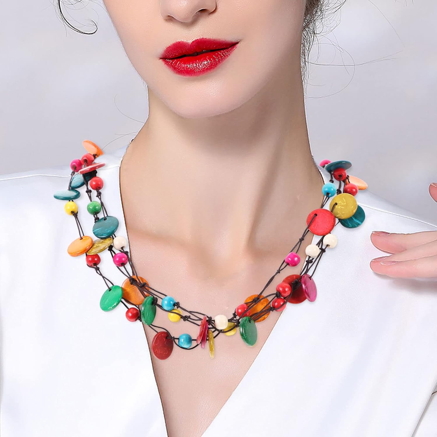 IMIKEYA Bohemian Coconut Shell Necklace for Women Geometric Beads Pendant Collarbone Chain Vintage Style Fashion Jewelry for Parties Beach and Daily Wear - Image 6