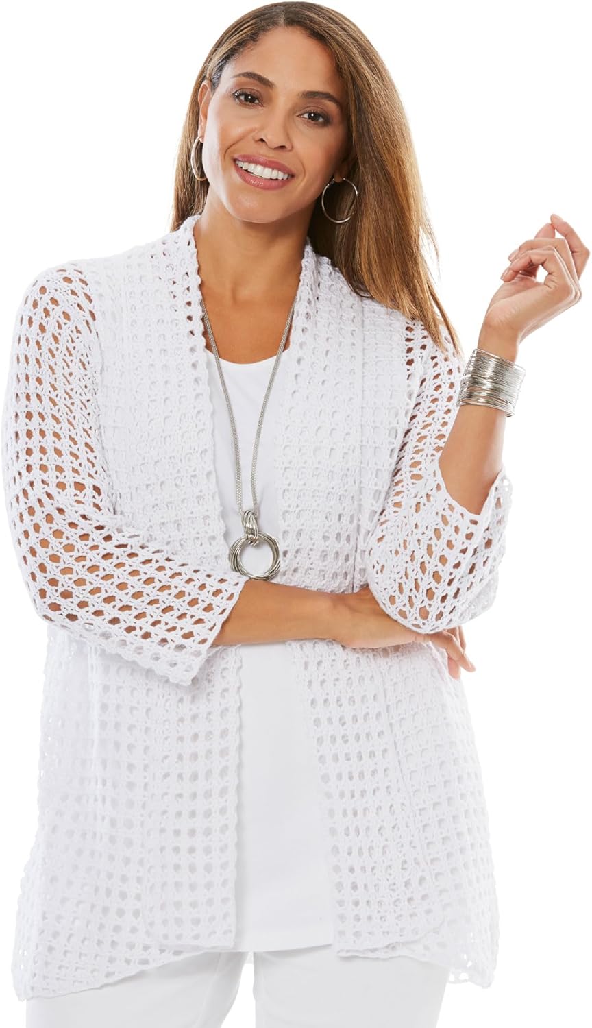 Jessica London Women's Plus Size Crochet Cardigan