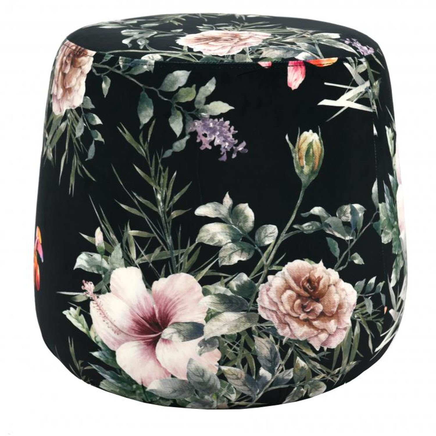 Pouf en velours imprimé floral repose-pieds cylindrique grand diamètre 44cm