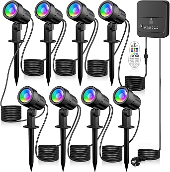 MEIKEE RGB Garden Spike Lights Color Changing LED Landscape Spotlights | Dusk to Dawn,Dimmable,IP66 Waterproof Lawn Light 10 Colors 30 Modes Decorative for Patios, Yards with UK Plug