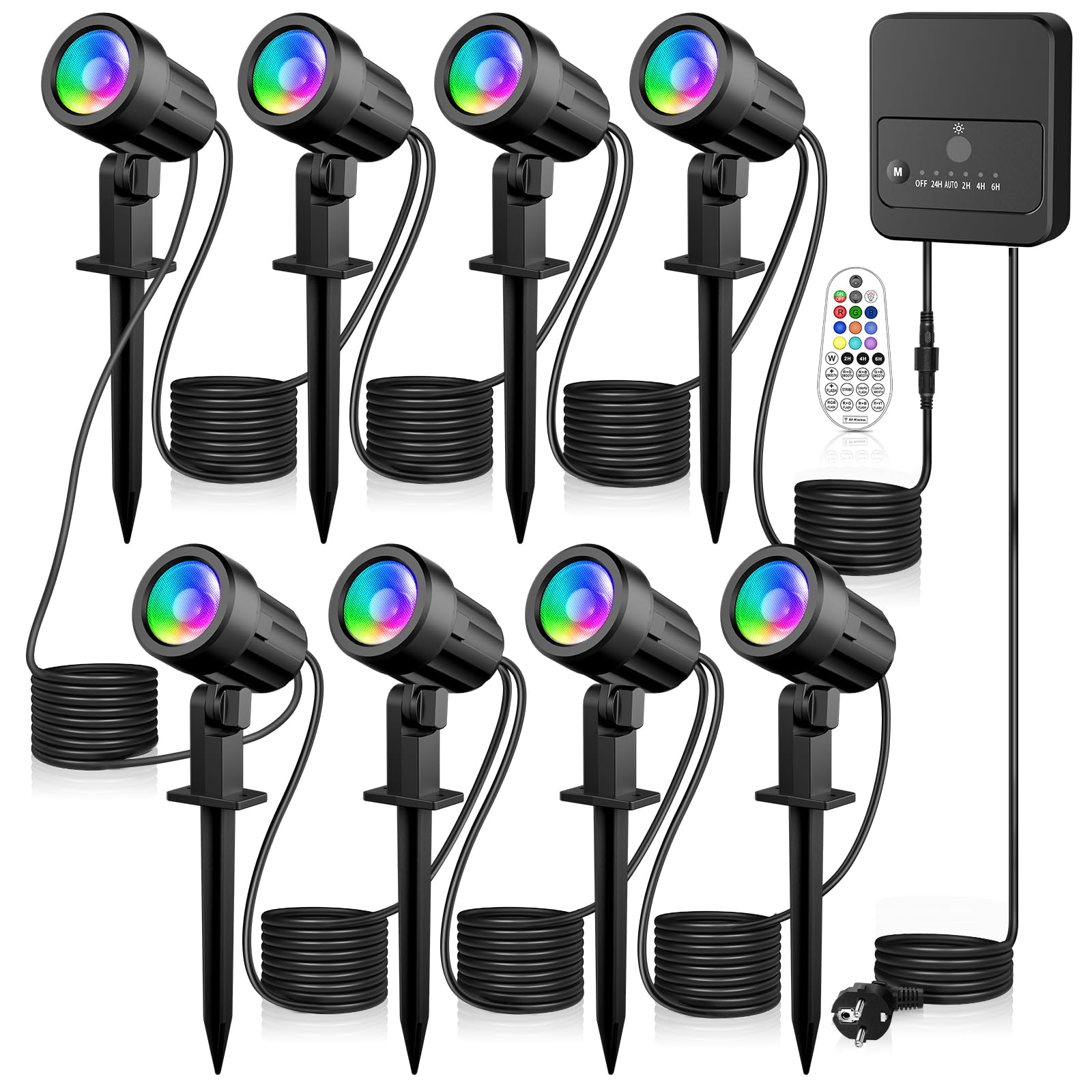 MEIKEE RGB Garden Spike Lights Color Changing LED Landscape Spotlights Dimmable IP66 Waterproof Lawn Light 10 Colors 30 Modes Decorative for Landscape Garden Lawn Patio Yard with UK Plug