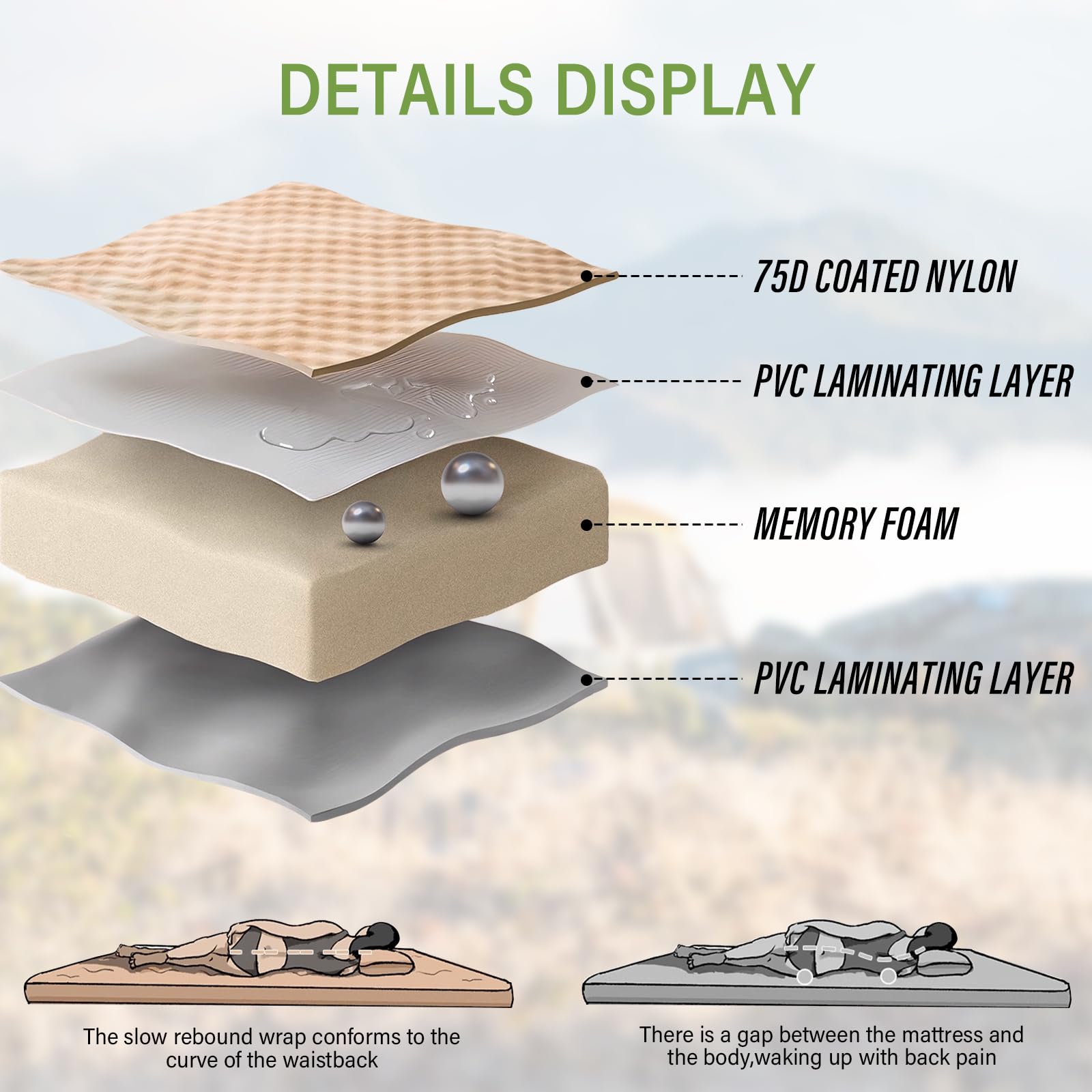 SUV Luftmatratze Autobett Camping, Aufblasbare Auto Camping Pad mit Luftpumpe, Ultrathick Memory Foam Camping Matratze, 9.0 R-Wert Isolierte Isomatte 2 Personen, Campingmatte für Wandern und