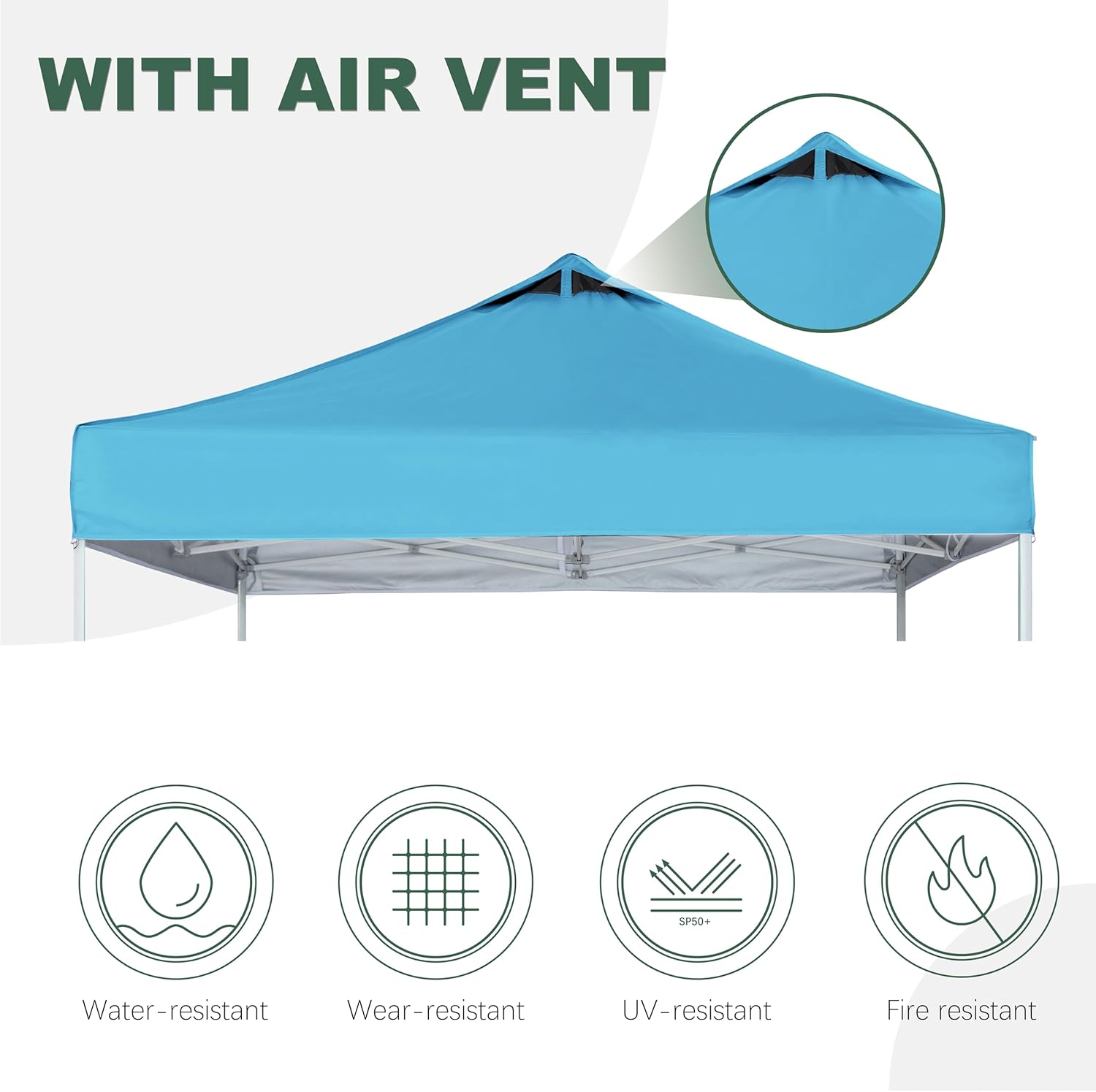 Turquoise Commercial Replacement Canopy Top for 10x10 Straight Leg Pop Up Canopy Tent with Air Vent