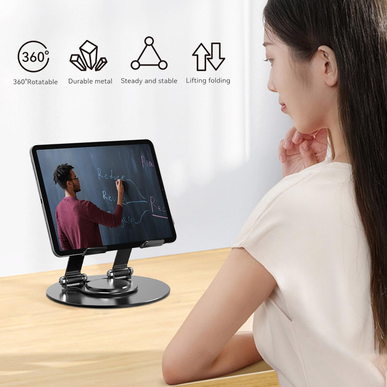 SQUADO Supporto Tablet Girevole 360° In Acciaio | Base 15x11.6x16 Cm – Regolabile Fino A 12.9 Pollici, Pieghevole E Stabile - 2