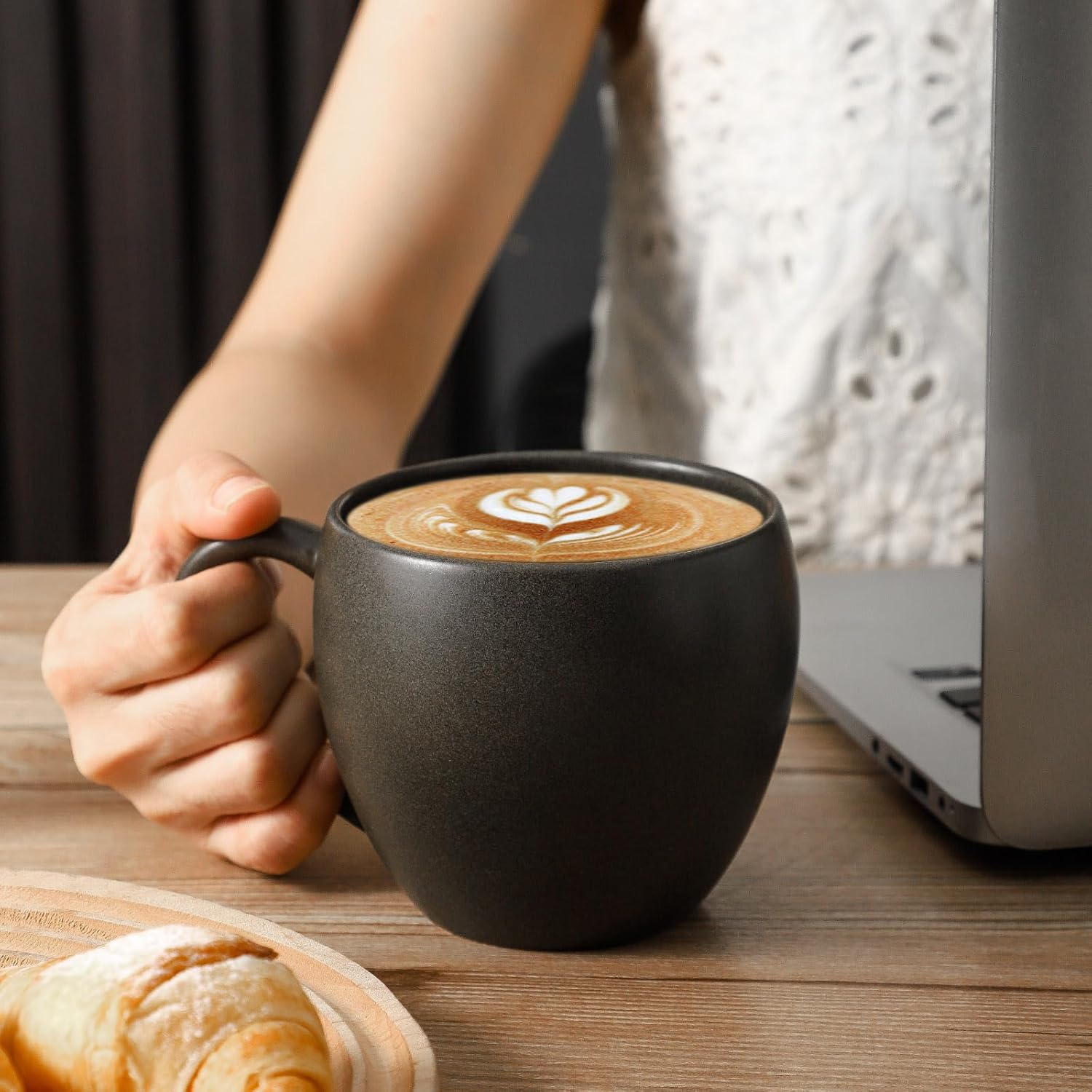 Coffee Mugs Set of 4, Stoneware 16 Oz Coffee Mugs for Cappuccino Latte Cocoa and Tea, Ceramic Coffee Cups with Handle,Black Mugs for Housewarming Gifts, Microwave and Dishwasher Safe - Image 2