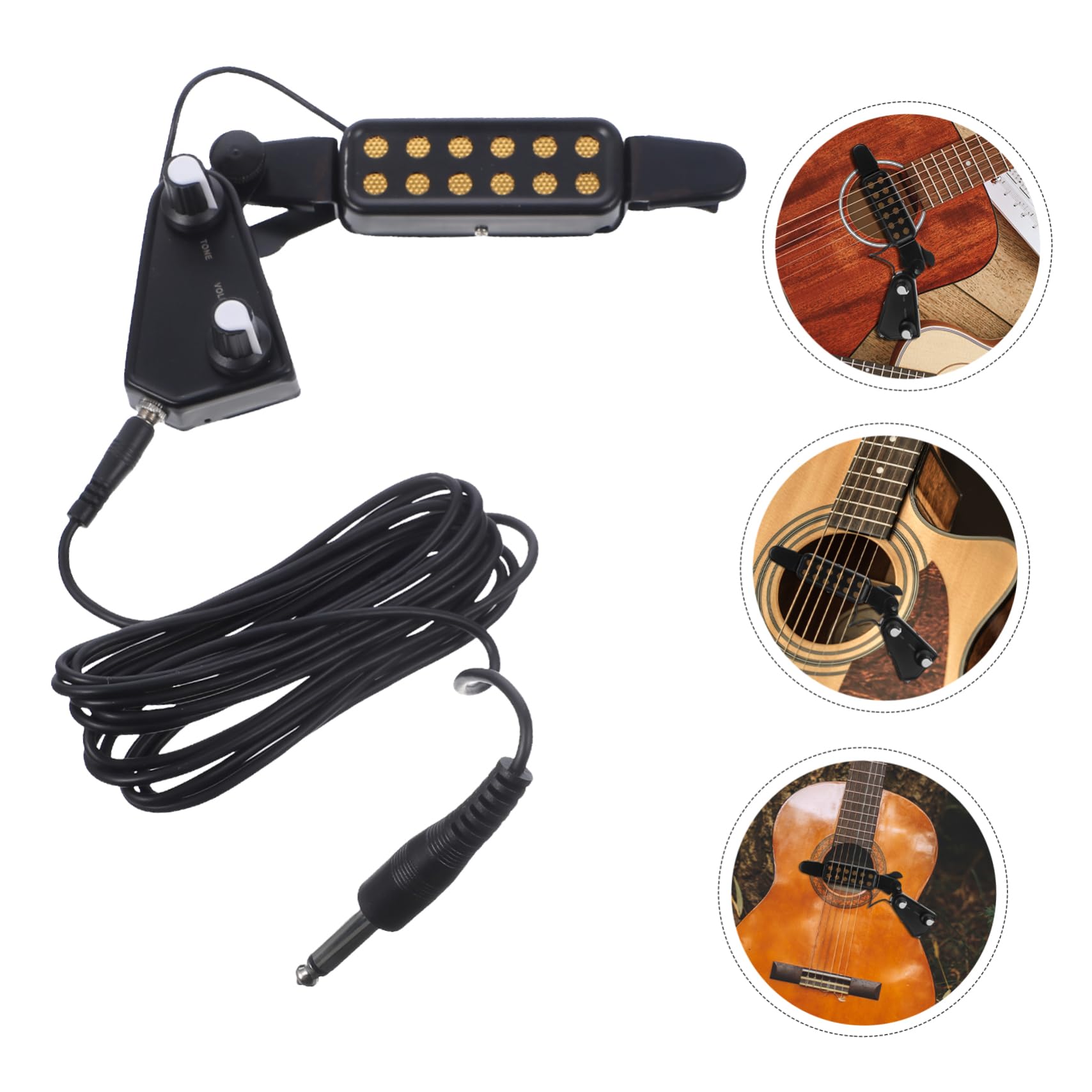 Yardwe Wooden Guitar Pickup with Tone Control Practical Sound for Folk Guitar Output Noise Reduction Stable Connection Compatible with Amplifiers and Sound Consoles