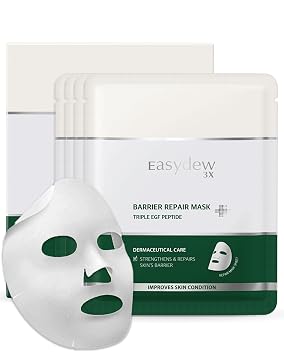 قناع إصلاح حاجز EASYDEW - قناع وجه كثيف غني بالرطوبة مع جوهر كريم منشط للترطيب الدائم باستخدام EGF Peptide، Ceramides، حمض الهيالورونيك، 4 أوراق