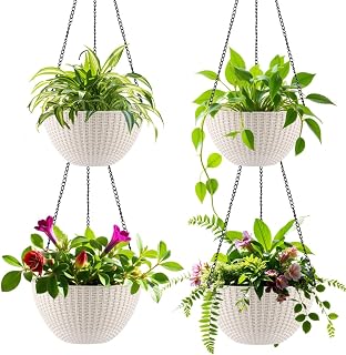 RooTrimmer Hanging Planters for Indoor Outdoor Plants 8 and 10 Inch, 4 P...