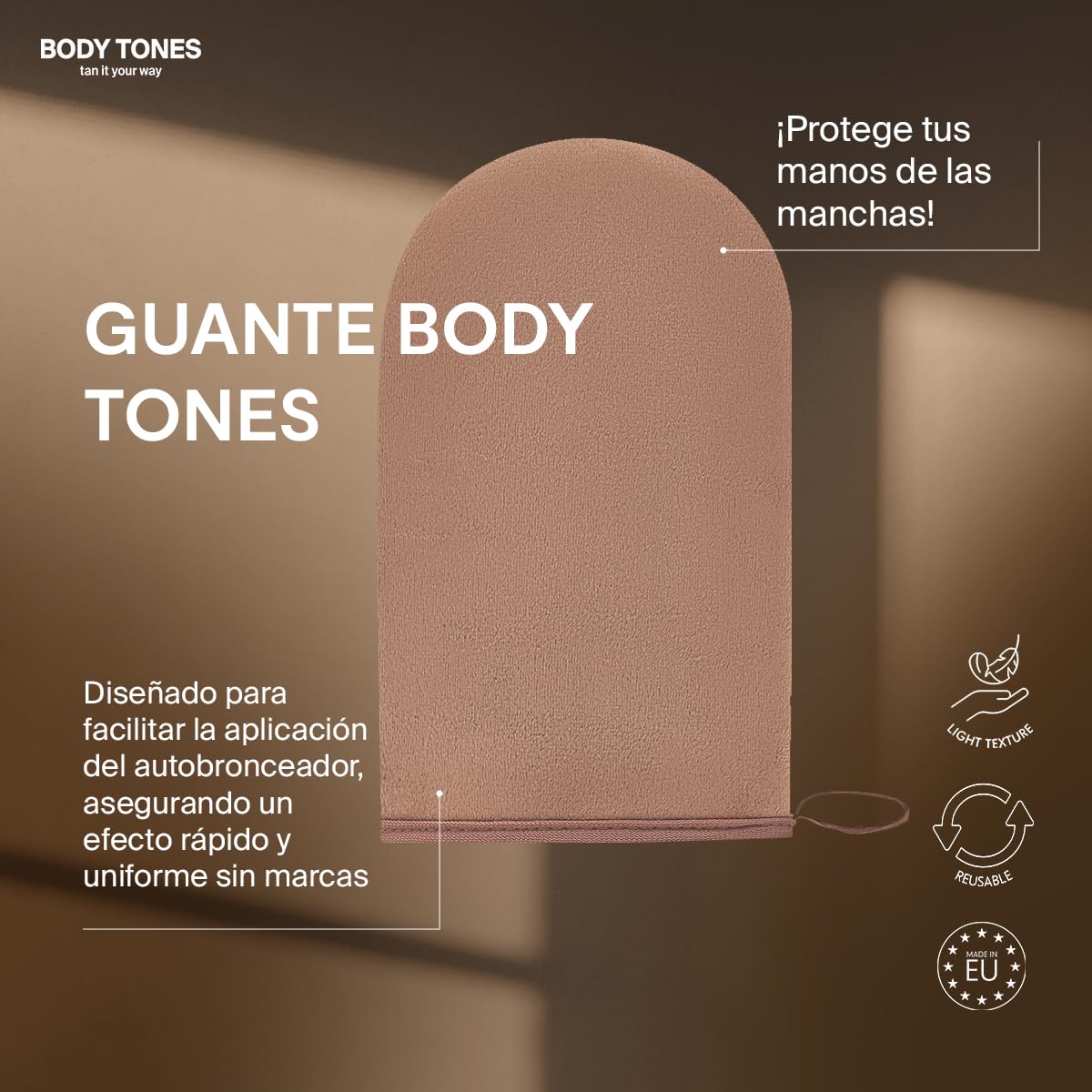 Body Tones Autobronceadora Corporal y Guante 155 ml - sin Manchas - Mousse Autobronceador que Hidrata y Contrarrestra los Efectos del Envejecimiento, el Efecto del Bronceado Natural