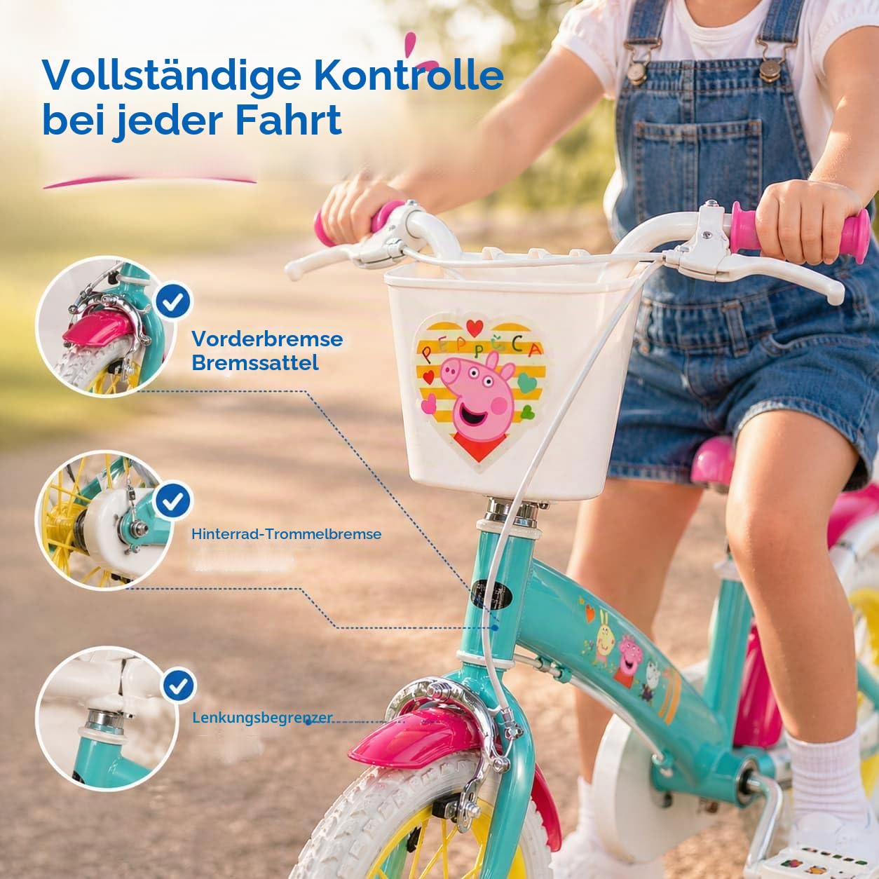 Kinderfahrrad Peppa Pig 12 Zoll mit Stützrädern Korb Puppensitz 3-5 Jahre