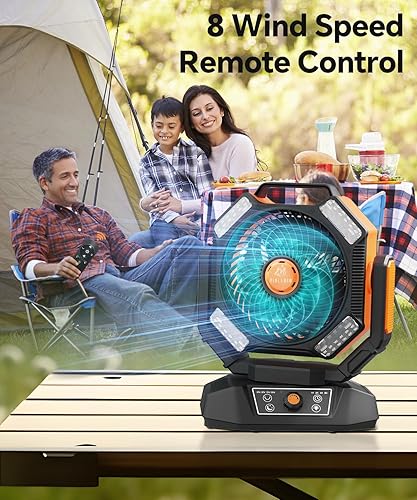 Miniatura 5 de Ventilador de 40000 mAh con pilas, ventilador de camping portátil con 4 linternas LED, ventilador de escritorio de 8 velocidades con control remoto