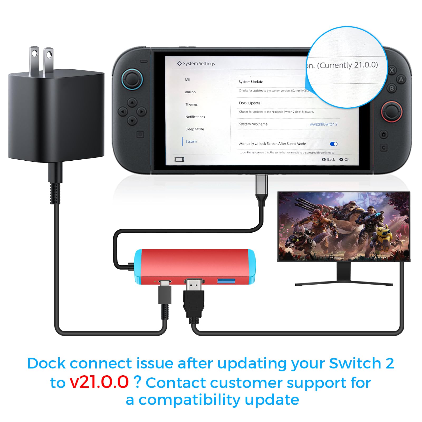 Adapter USB C na HDMI do Switch 2, stacja dokująca USB C z portem HDMI 4K przy 60 Hz, portem PD typu C, portem USB 3.0, zamiennik oficjalnego przełącznika 2, przełącznika, OLED, Steam Deck, Steam Deck