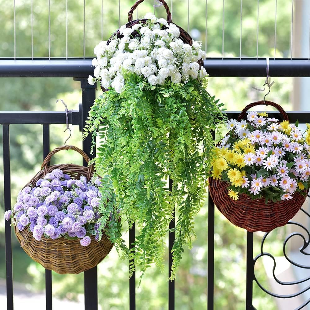 Handmade Woven Hanging Plant Basket Wall Hanging Rattan Basket Wall Hanging Flower Pot Wicker Weaving Flower Pot Natural Wicker Handed Storage Basket for Home Garden Wedding Wall Pot Plants Flowers A