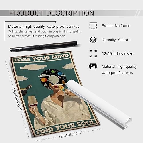 Miniatura 2 de Lose Your Mind Find Your Soul Pósters Maximalist Wall Art Retro de mediados de siglo, decoración moderna de habitación de salud mental, lienzo