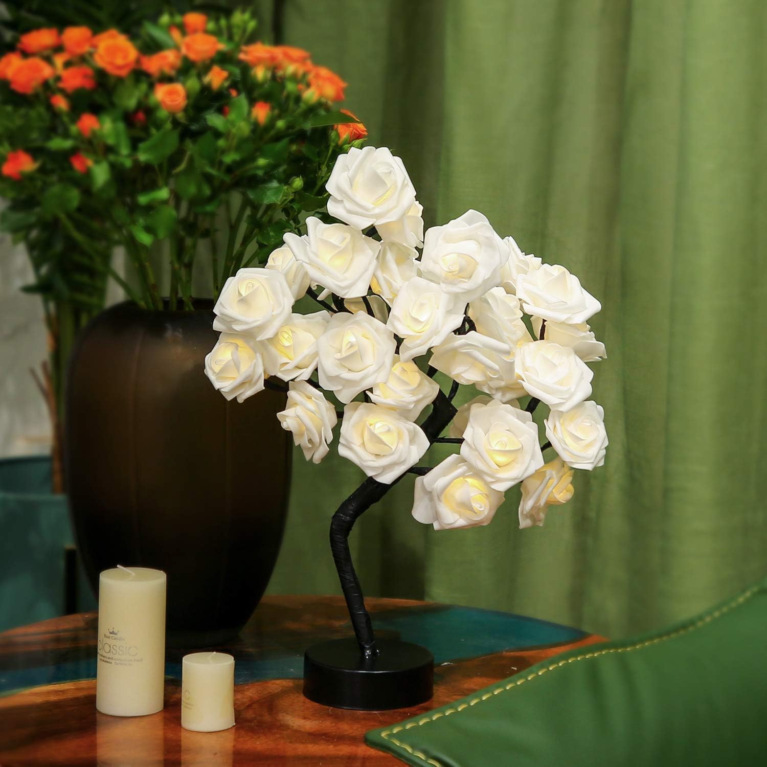 Brightdeco LED Rose Tree Lamp 18" H 32 LED Artificial Bonsai Tree Night Light Centerpiece Great Décor for Home Bedroom Valentine's Day Thanksgiving Christmas Easter Wedding Party Warm White