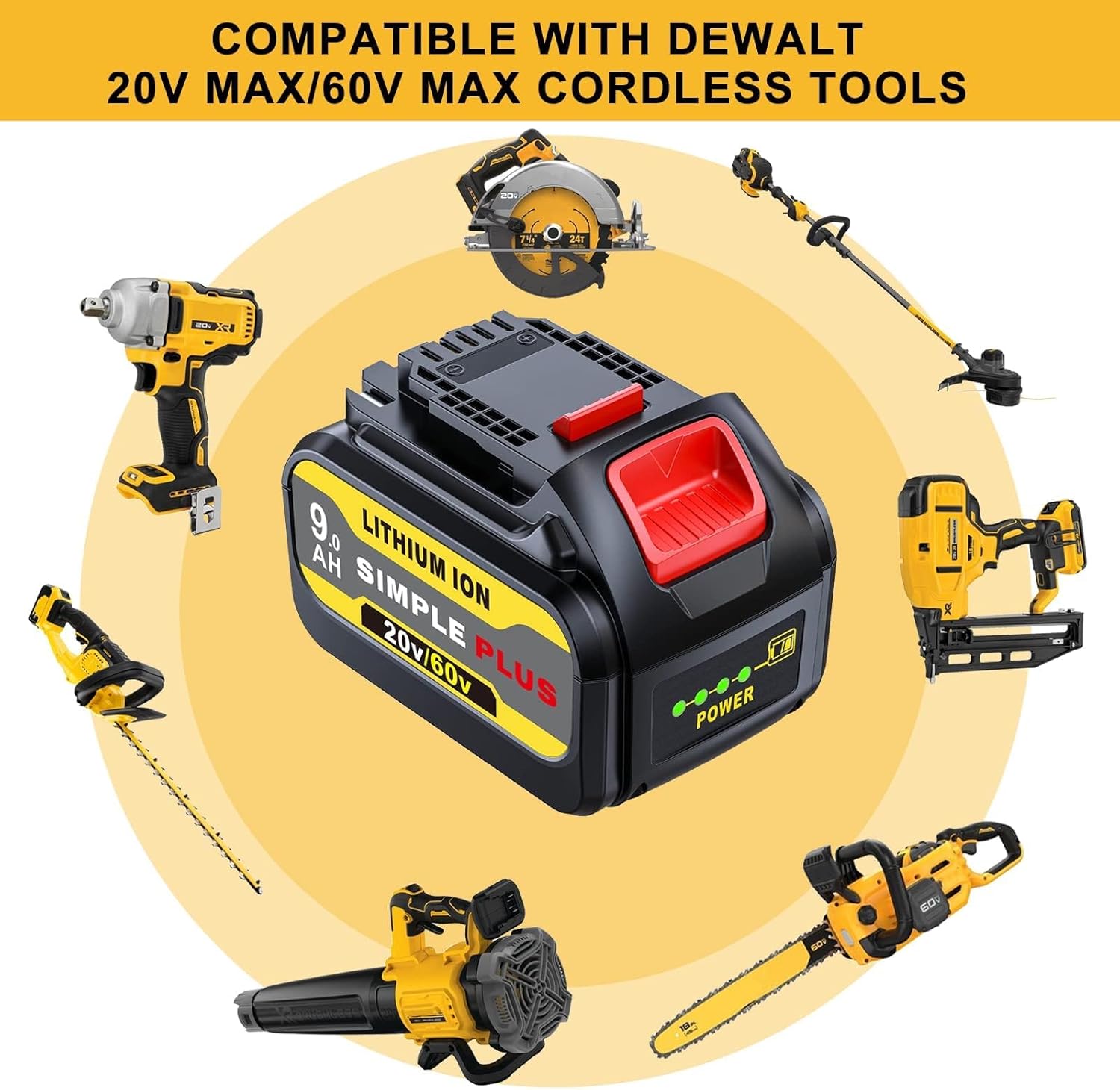 DCB609 Replace for DeWalt 20V-60V MAX 9Ah Battery Compatible with DeWalt 20V/60V MAX Power Tools
